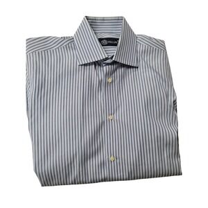 Fellini Mens Dress Shirt Blue Striped Long Sleeve Button Down Size 16 41